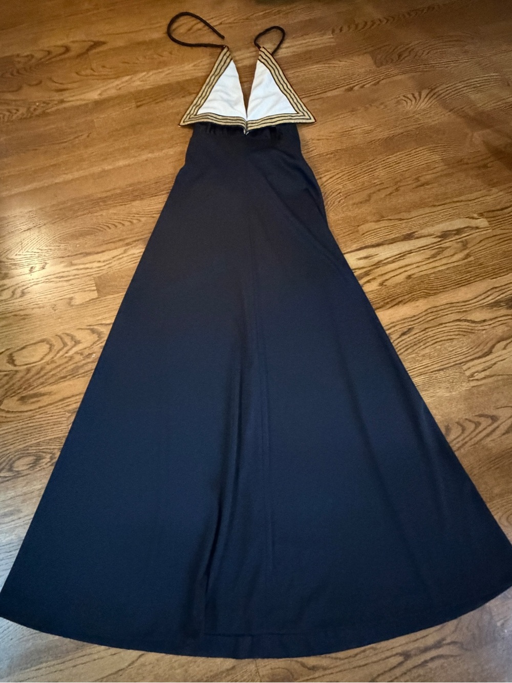 Authentic 1960s/1970s Unbranded Union Made “Sailor Style” Halter Maxi Dress